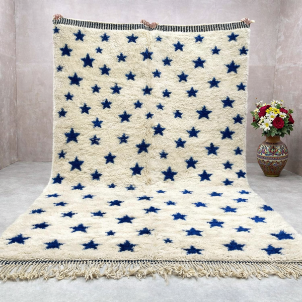 Beni Mrirt Rug – Premium Ivory and Blue star dotted Berber Rug