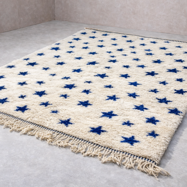 Alternative view of Beni Mrirt Rug – Premium Ivory and Blue star dotted Berber Rug