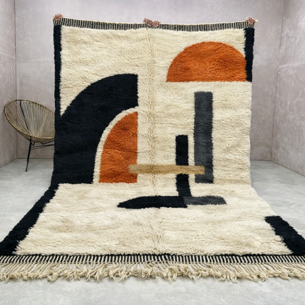 Beni Mrirt Rug – Premium Geometric Ivory Orange and Black Multicolor carpet
