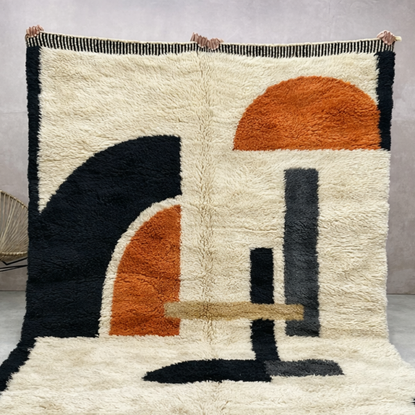 Beni Mrirt Rug – Premium Geometric Ivory Orange and Black Multicolor carpet - Image 6