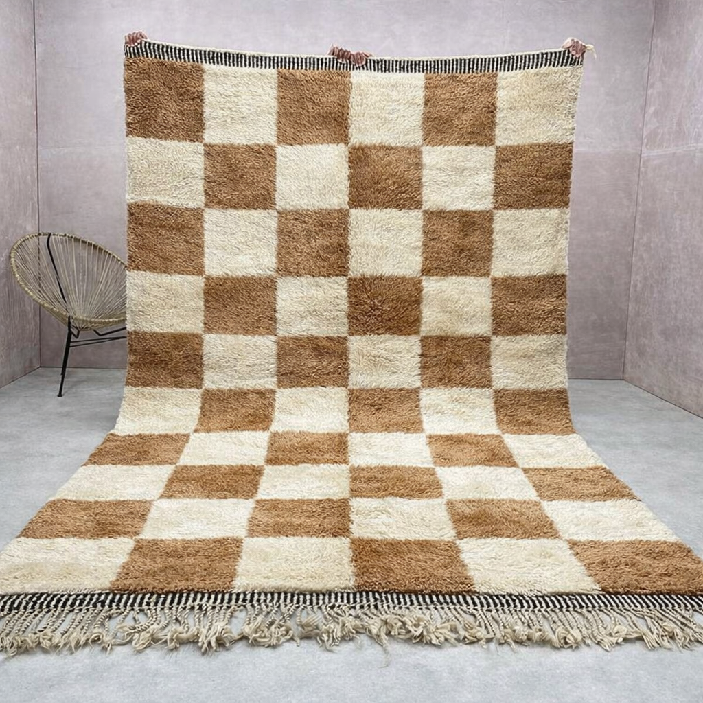 Beni Mrirt Rug – Premium checkered Ivory and Brown Carpet