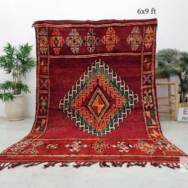 Alternative view of SILIS Maroon Rug – Moroccan Vintage Geometric Carpet 6×9