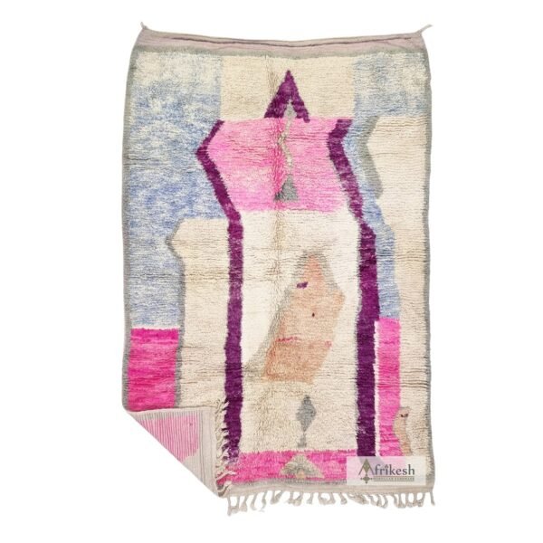 ROUH Pink & Cream Rug – Wool Boujaad Abstract Rug 5×8
