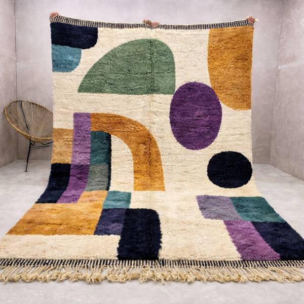 Beni Mrirt Rug – Luxury Moroccan Ivory, Mustard, Teal,  Green, Purple, Black, Multicolor, Premium Carpet