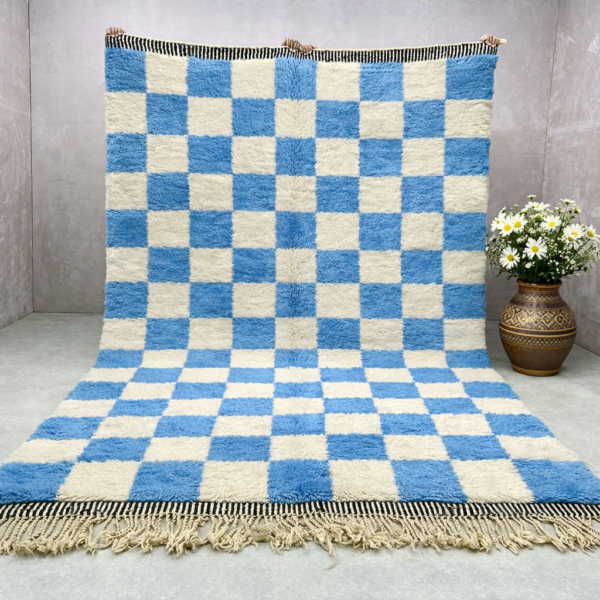 Beni Mrirt Rug – Premium checkered white and Blue Carpet