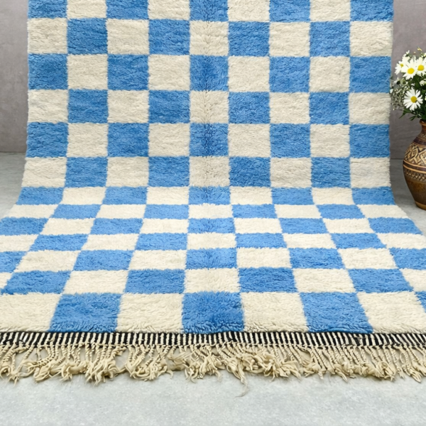 Alternative view of Beni Mrirt Rug – Premium checkered white and Blue Carpet