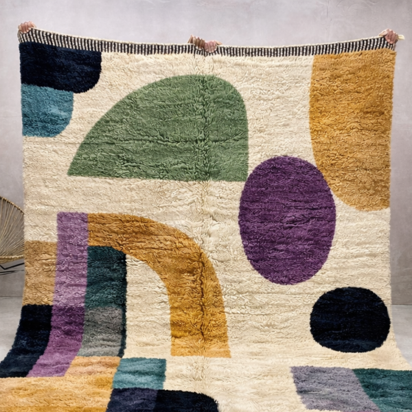 Beni Mrirt Rug – Luxury Moroccan Ivory, Mustard, Teal,  Green, Purple, Black, Multicolor, Premium Carpet - Image 3