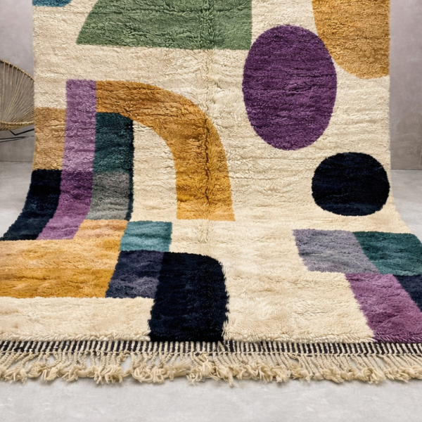 Beni Mrirt Rug – Luxury Moroccan Ivory, Mustard, Teal,  Green, Purple, Black, Multicolor, Premium Carpet - Image 4