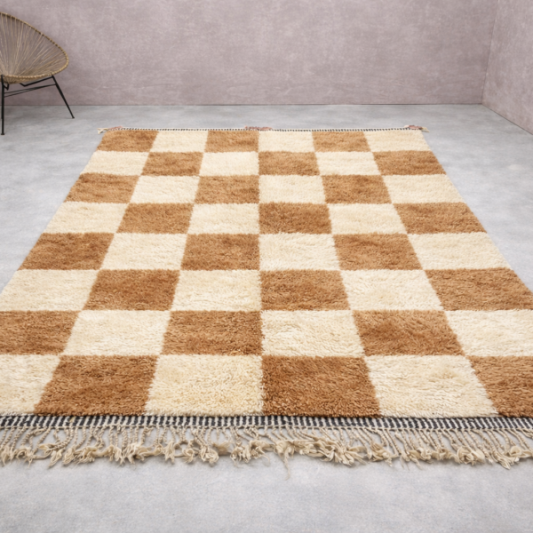 Alternative view of Beni Mrirt Rug – Premium checkered Ivory and Brown Carpet