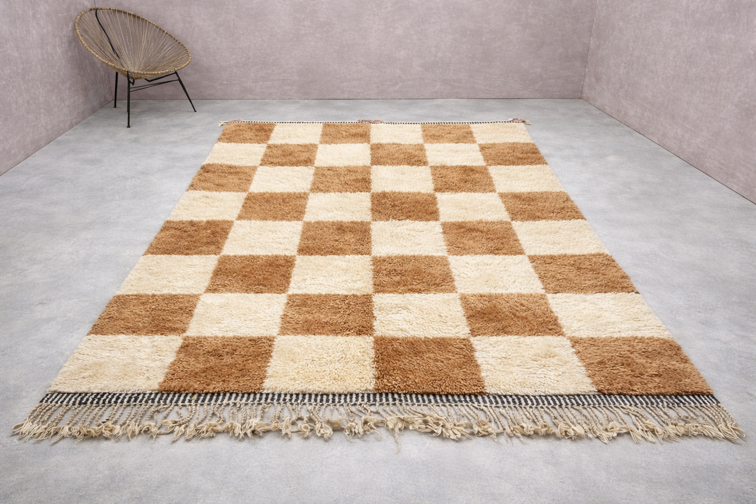 Beni Mrirt Rug – Premium checkered Ivory and Brown Carpet - Image 2