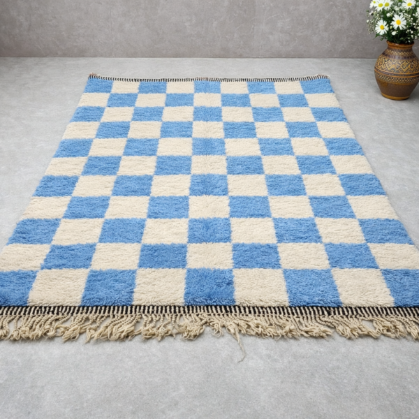 Beni Mrirt Rug – Premium checkered white and Blue Carpet - Image 3