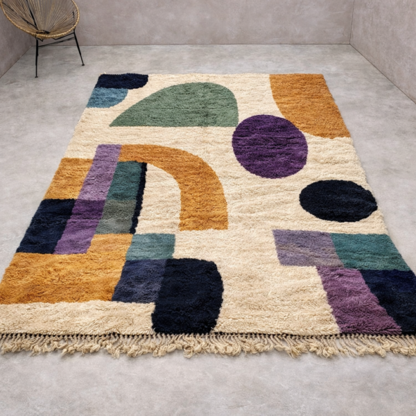 Alternative view of Beni Mrirt Rug – Luxury Moroccan Ivory, Mustard, Teal,  Green, Purple, Black, Multicolor, Premium Carpet