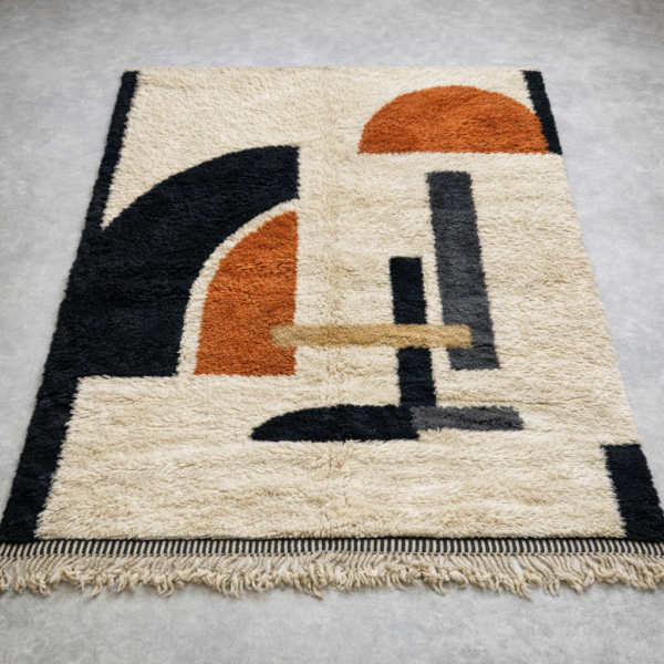 Beni Mrirt Rug – Premium Geometric Ivory Orange and Black Multicolor carpet - Image 5