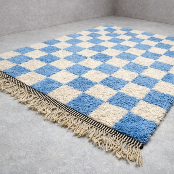 Beni Mrirt Rug – Premium checkered white and Blue Carpet - Image 4