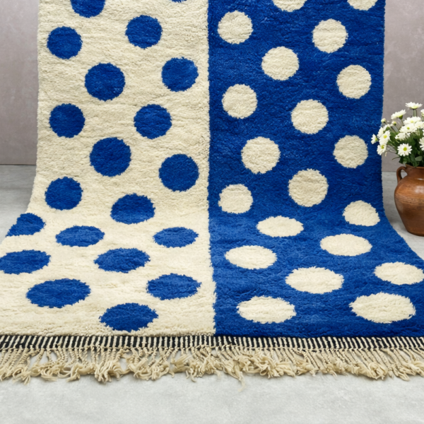 Beni Mrirt Rug – Premium Royal Blue white dotted Berber Rug - Image 3