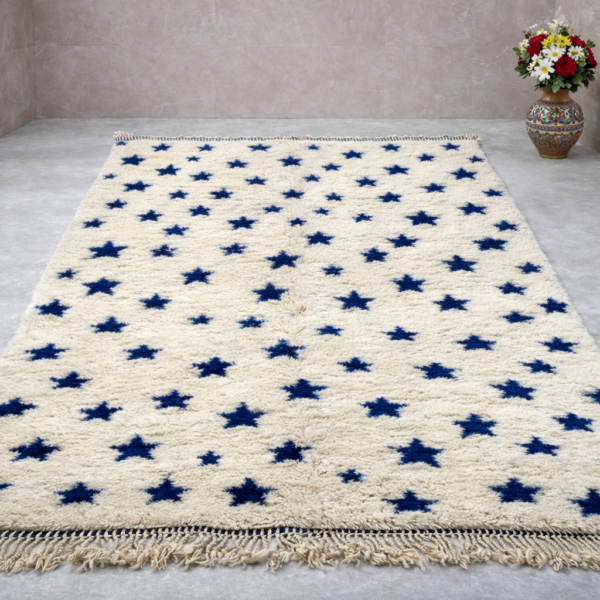 Beni Mrirt Rug – Premium Ivory and Blue star dotted Berber Rug - Image 3