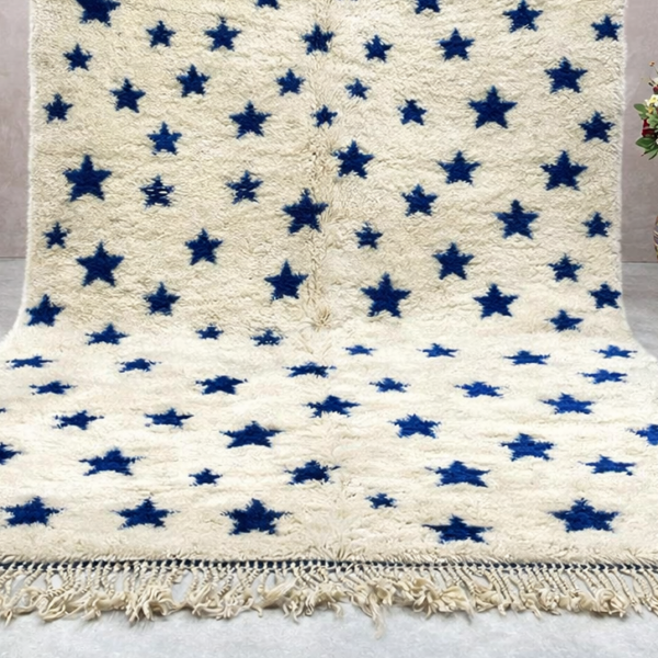 Beni Mrirt Rug – Premium Ivory and Blue star dotted Berber Rug - Image 4