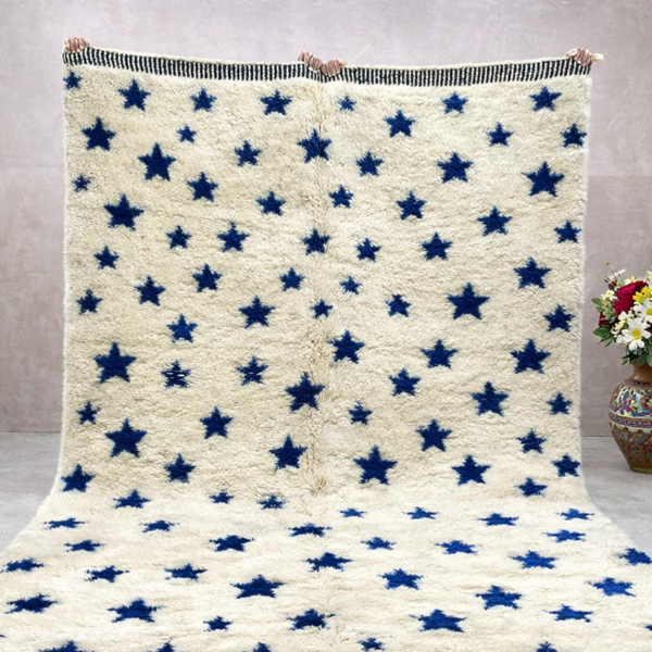 Beni Mrirt Rug – Premium Ivory and Blue star dotted Berber Rug - Image 5