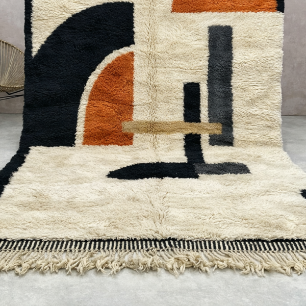 Beni Mrirt Rug – Premium Geometric Ivory Orange and Black Multicolor carpet - Image 4