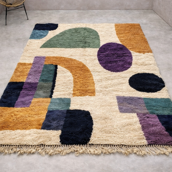 Beni Mrirt Rug – Luxury Moroccan Ivory, Mustard, Teal,  Green, Purple, Black, Multicolor, Premium Carpet - Image 5