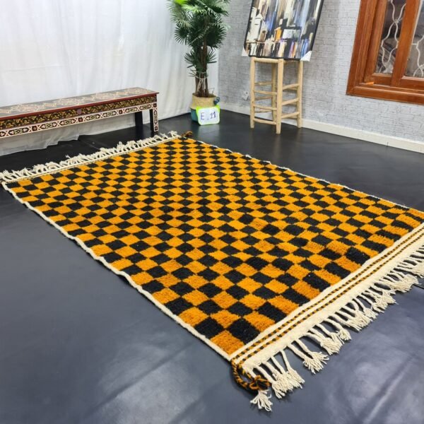 SARAH - Beni Ourain Rug – Checkered Black & Orange Custom Rug Sizes - Image 6