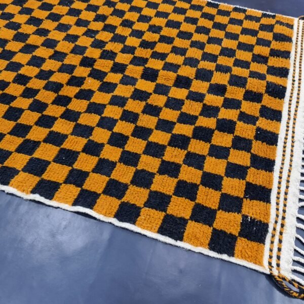 SARAH - Beni Ourain Rug – Checkered Black & Orange Custom Rug Sizes - Image 5