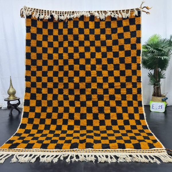 SARAH - Beni Ourain Rug – Checkered Black & Orange Custom Rug Sizes - Image 4