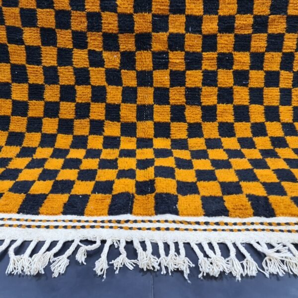 SARAH - Beni Ourain Rug – Checkered Black & Orange Custom Rug Sizes - Image 3