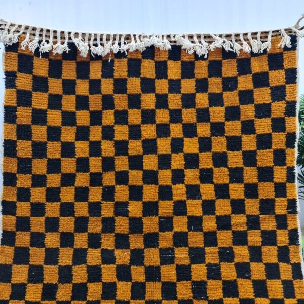 Alternative view of SARAH - Beni Ourain Rug – Checkered Black & Orange Custom Rug Sizes