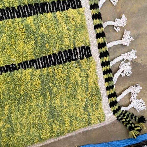 Beni Ourain Rug – 6.7x9.5 ft Green and Yellow Tufted Geometric Carpet - Image 7