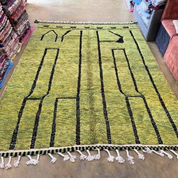 Alternative view of Beni Ourain Rug – 6.7x9.5 ft Green and Yellow Tufted Geometric Carpet