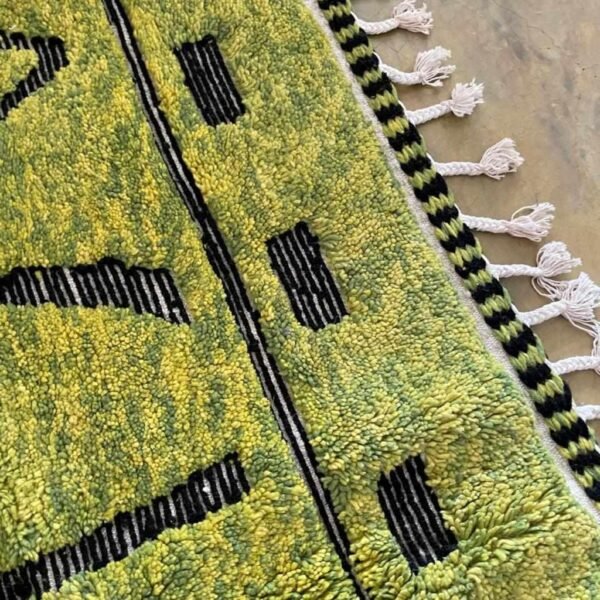 Beni Ourain Rug – 6.7x9.5 ft Green and Yellow Tufted Geometric Carpet - Image 3