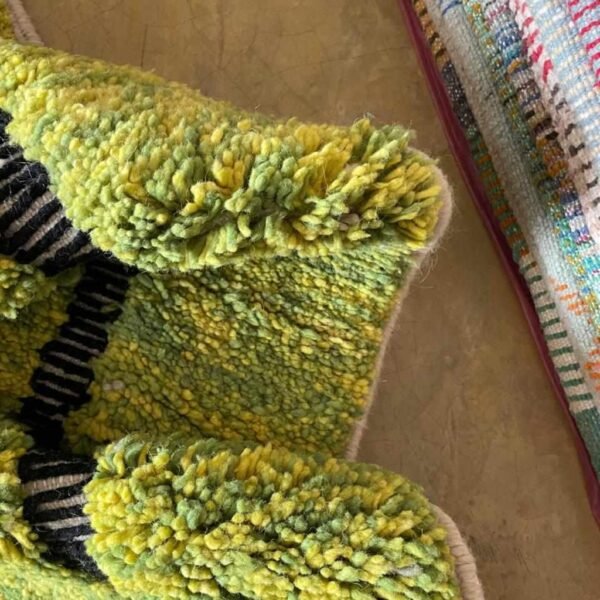 Beni Ourain Rug – 6.7x9.5 ft Green and Yellow Tufted Geometric Carpet - Image 5