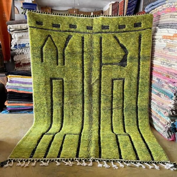 Beni Ourain Rug – 6.7x9.5 ft Green and Yellow Tufted Geometric Carpet