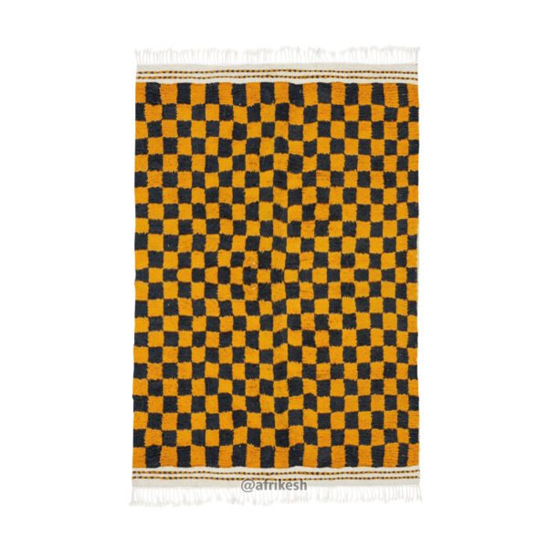 SARAH - Beni Ourain Rug – Checkered Black & Orange Custom Rug Sizes