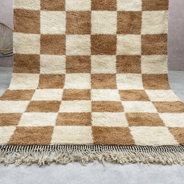 Beni Mrirt Rug – Premium checkered Ivory and Brown Carpet - Image 3