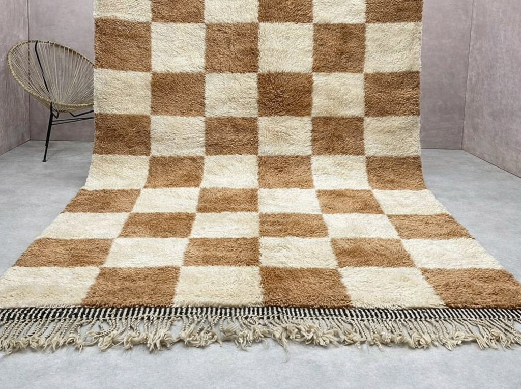 Beni Mrirt Rug – Premium checkered Ivory and Brown Carpet - Image 3