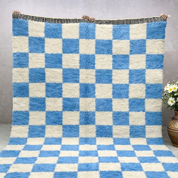 Beni Mrirt Rug – Premium checkered white and Blue Carpet - Image 5