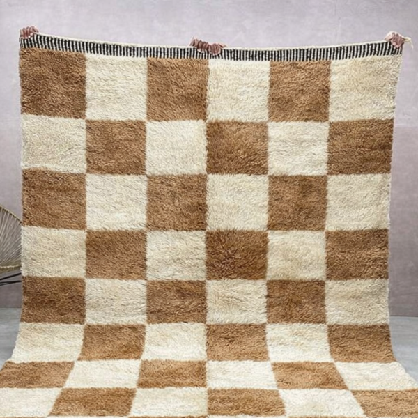 Beni Mrirt Rug – Premium checkered Ivory and Brown Carpet - Image 4