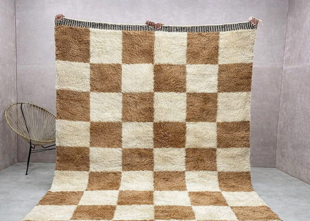 Beni Mrirt Rug – Premium checkered Ivory and Brown Carpet - Image 4