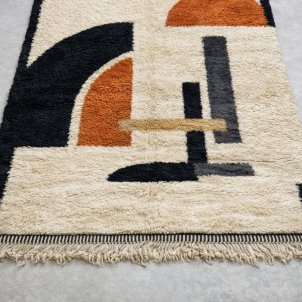Beni Mrirt Rug – Premium Geometric Ivory Orange and Black Multicolor carpet - Image 3