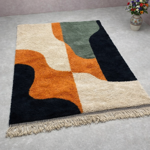 Alternative view of Beni Mrirt Rug – Premium Abstract Ivory Orange and Black Multicolor rug