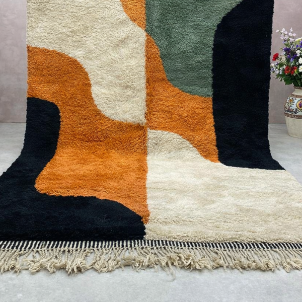 Beni Mrirt Rug – Premium Abstract Ivory Orange and Black Multicolor rug - Image 5