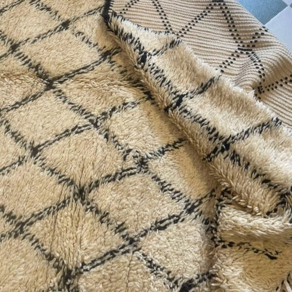 Vintage Style Beni Ourain Rug – 6.2x10.5 ft Diamond Ivory Beige and Black Carpet - Image 6