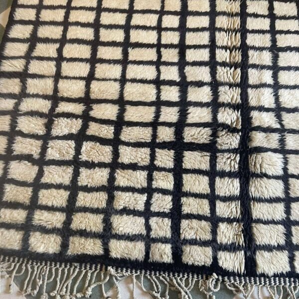 Alternative view of Beni Mrirt Rug – Premium Moroccan Ivory & Black Grid, Premium beige Carpet