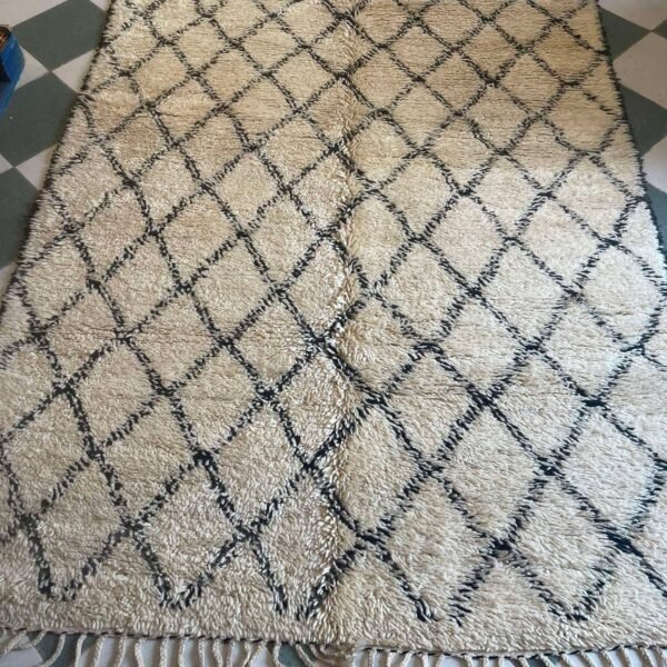 Alternative view of Vintage Style Beni Ourain Rug – 6.2x10.5 ft Diamond Ivory Beige and Black Carpet