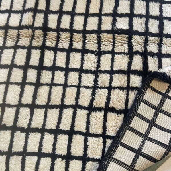 Beni Mrirt Rug – Premium Moroccan Ivory & Black Grid, Premium beige Carpet - Image 3