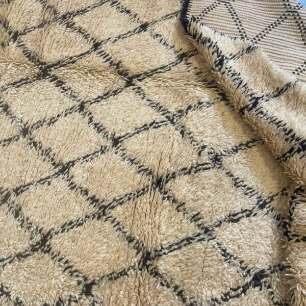 Vintage Style Beni Ourain Rug – 6.2x10.5 ft Diamond Ivory Beige and Black Carpet - Image 3