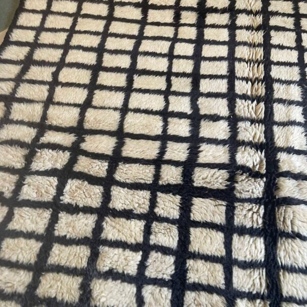 Beni Mrirt Rug – Premium Moroccan Ivory & Black Grid, Premium beige Carpet - Image 6