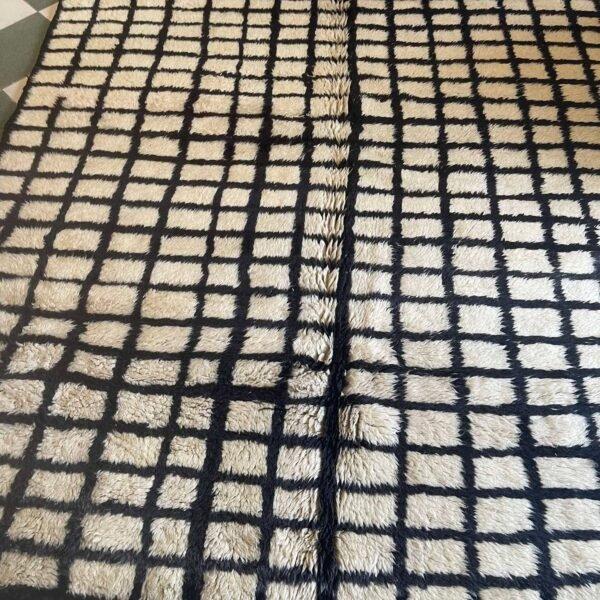 Beni Mrirt Rug – Premium Moroccan Ivory & Black Grid, Premium beige Carpet - Image 8